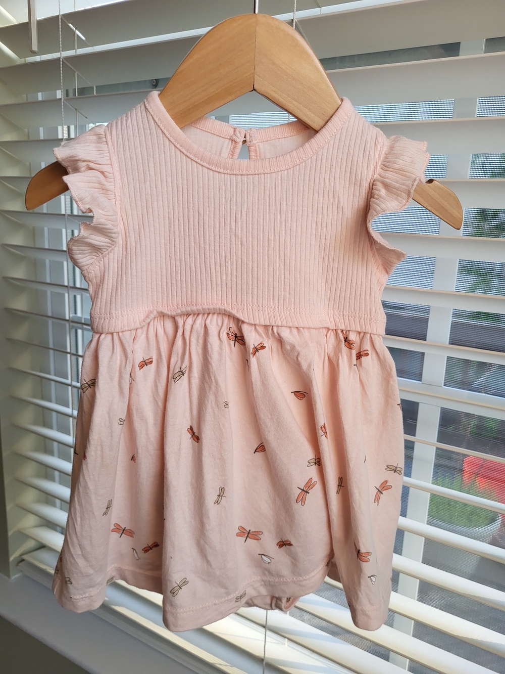 Carter's 6m Light Peach Flutter-Sleeve Dress with Dragonfly Motif